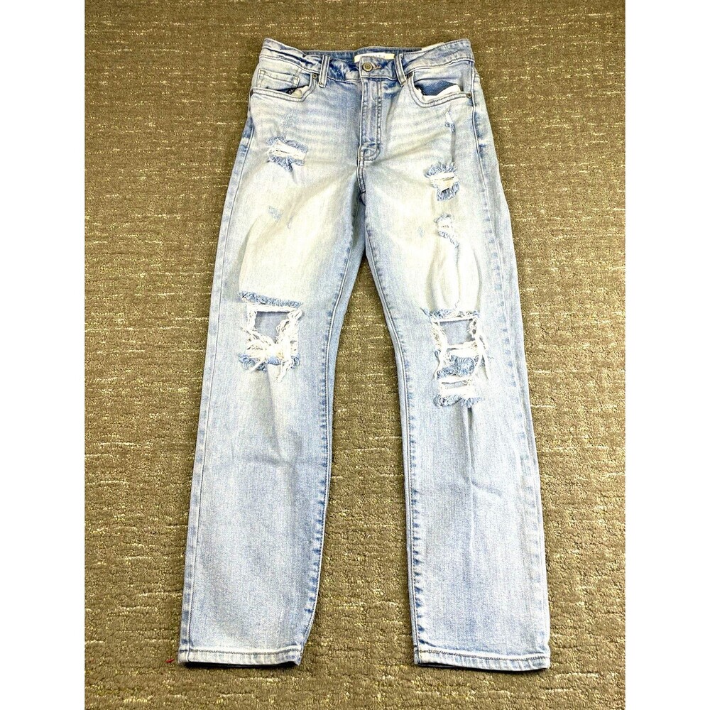 Eunina Tori women’s size 5 high rise mom Jean, crop light wash distressed jeans - Picture 1 of 11